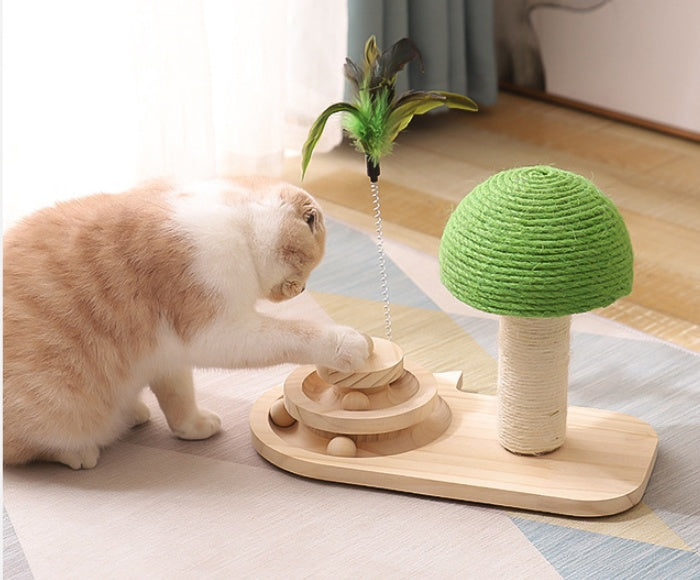 Cat Scratch Post with Sisal Balls – Wooden Cat Toy Tower for Scratching & Play