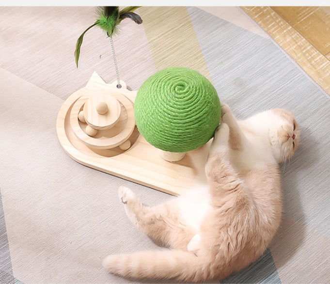 Cat Scratch Post with Sisal Balls – Wooden Cat Toy Tower for Scratching & Play